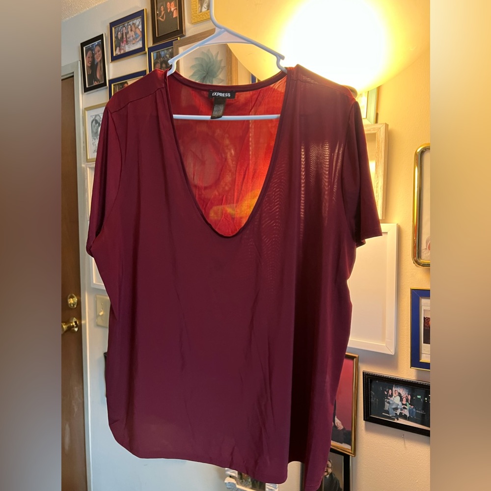 Burgundy silky feeling v neck shirt from Express. In good cond no pulls/stain